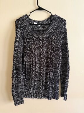 GAP Black & White Marled Cable Crewneck Sweater